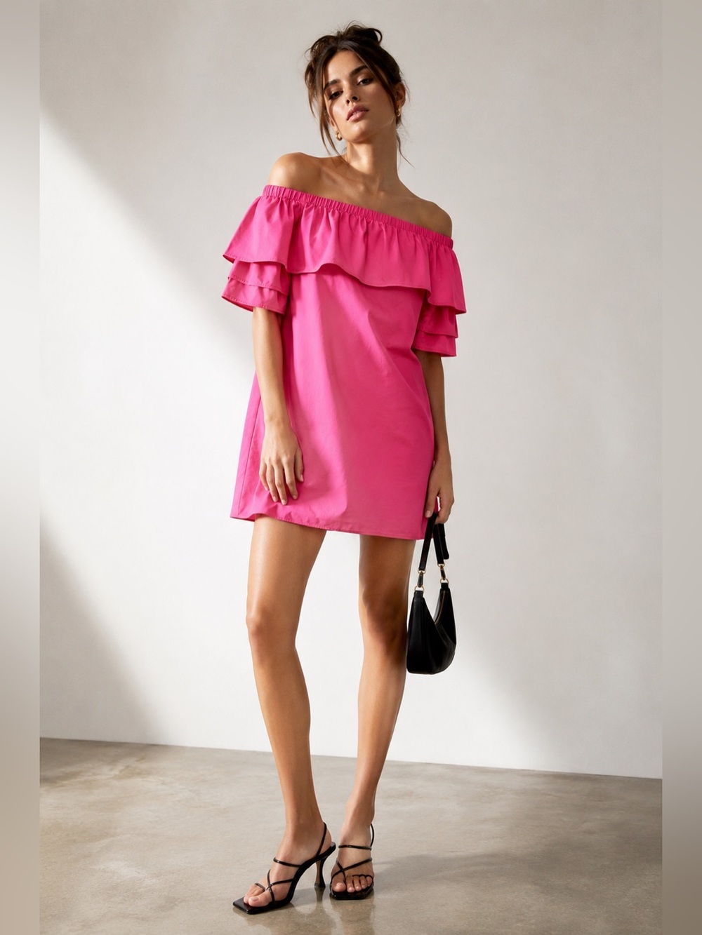 Bershka Hot Pink Off Shoulder Ruffle Dress XS NWT